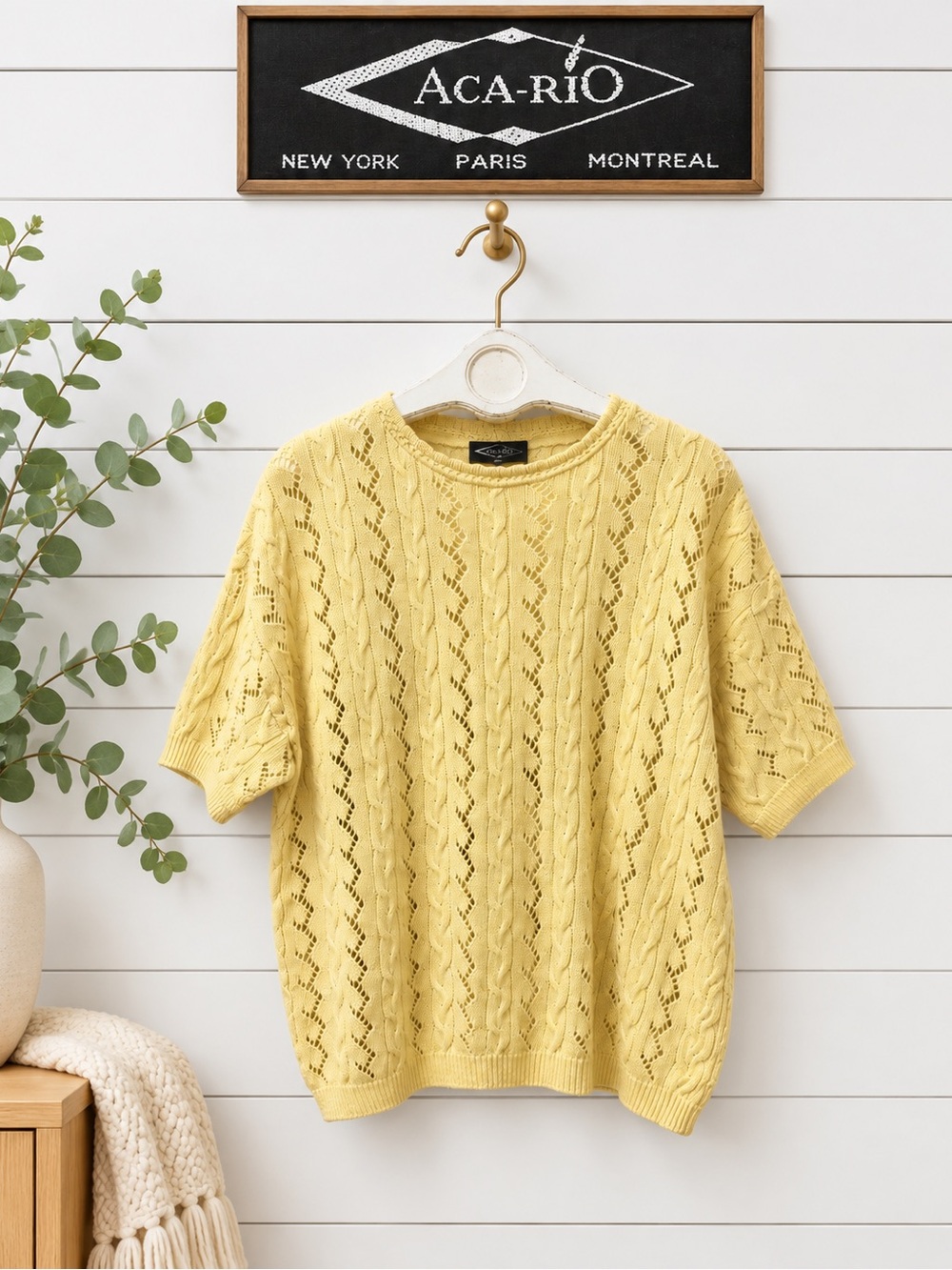 ACA-RIO Cable Knit Short Sleeve Sweater – Butter – Estimated Size XL